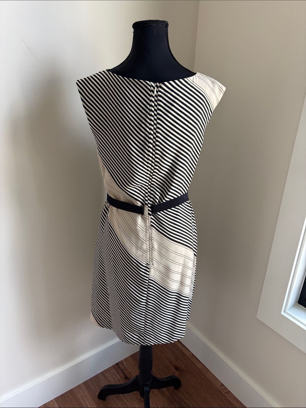 Ann Taylor Navy & Cream Diagonal Stripe Midi Dress - Picture 2 of 4